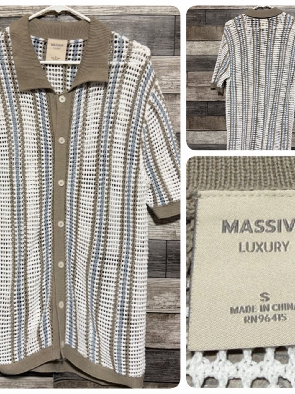 Massive Luxury Crochet Knit Striped Button-Up Collared Top Sweater Men’s Small